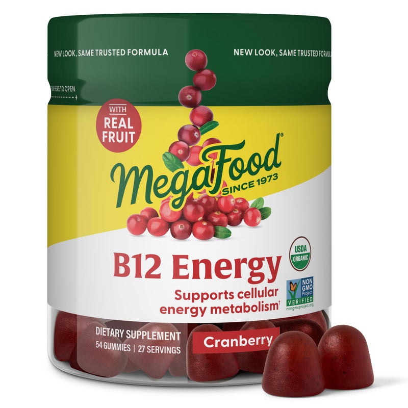 MegaFood Vitamin B12 Energy Gummies Vegan With Methyl B12 Vitamins to Support Cellular Energy Production Cranberry Daily Vitamin B12 Supplement USDA Organic 70 Gummies 35 Servings