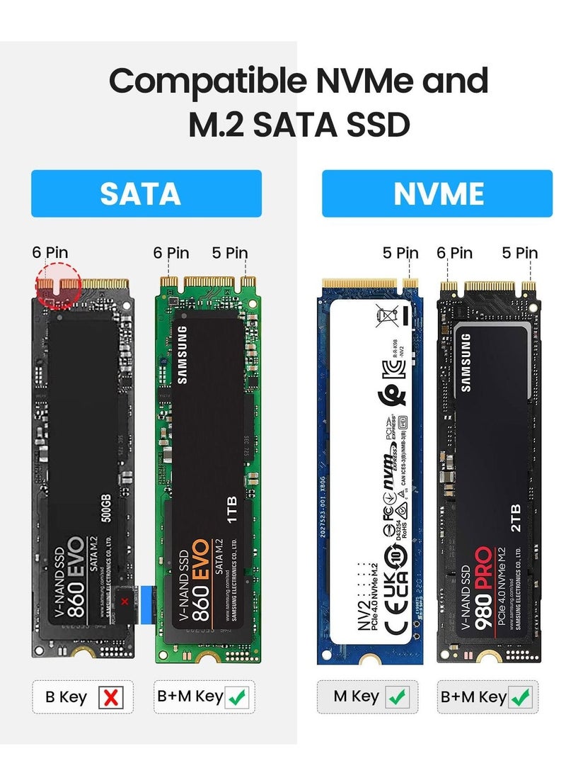 Captaintech M2 NVMe SATA SSD Enclosure Adapter Tool Free, USB C 3.2 Gen 2 10Gbps NVME, 5Gbps NGFF SATA PCIe M Key or B M Key  2230 2242 2260 2280, Aluminum External M2 Reader Support UASP Trim  PWDM2 - Image 4