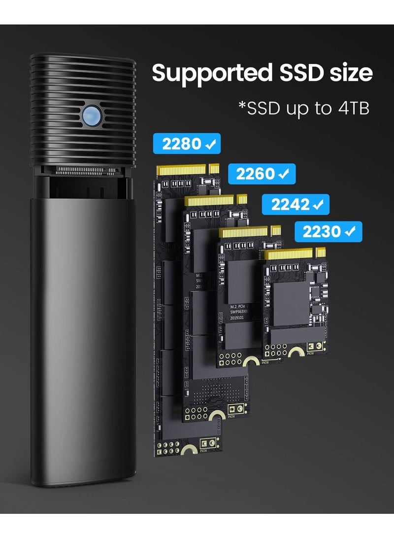Captaintech M2 NVMe SATA SSD Enclosure Adapter Tool Free, USB C 3.2 Gen 2 10Gbps NVME, 5Gbps NGFF SATA PCIe M Key or B M Key  2230 2242 2260 2280, Aluminum External M2 Reader Support UASP Trim  PWDM2 - Image 5