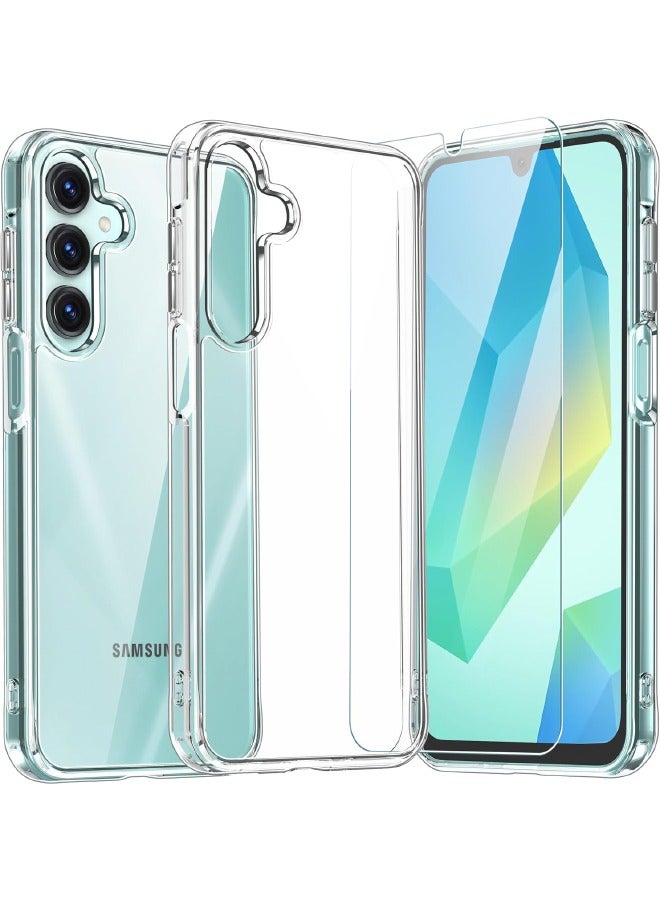 Samsung Galaxy A16 Case with HD Tempered Glass Screen Protector,  [Anti Drop][Anti Scratch][Anti Slip][Anti Fingerprint][Anti Yellowing] Slim Hard Case Cover for Samsung Galaxy A16 6.7 inch (Clear, 1+1 Pack) - Image 1