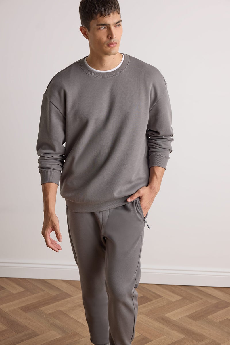 DeFacto Grey Man Boxy Fit Crew Neck Basic Sweatshirt Casual - Image 1