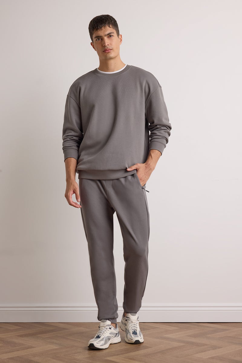 DeFacto Grey Man Boxy Fit Crew Neck Basic Sweatshirt Casual - Image 2