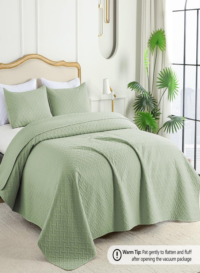 FLYMME Quilts Queen Size, Lightweight Sage Green Bedspreads, Basket Weave Pattern,Ultra Soft Microfiber Bed Coverlet 3 Pieces for All-Season (1 Quilt, 2 Shams) - Image 2