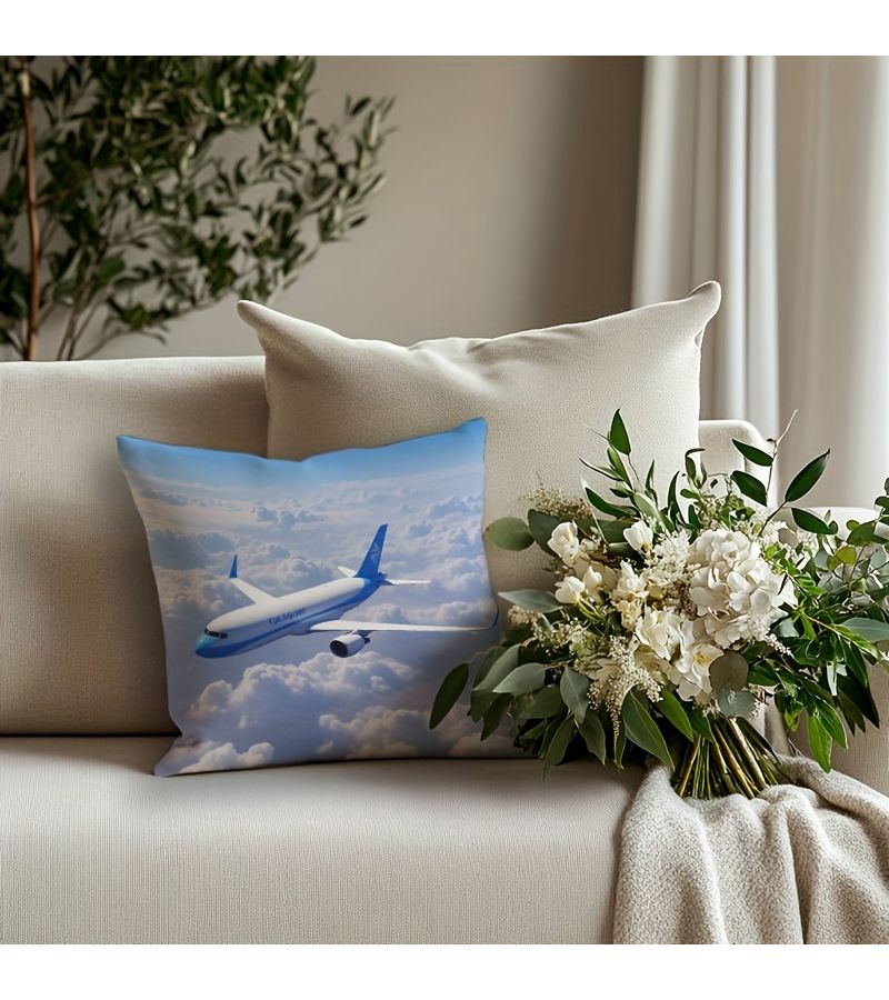 Royal Night Flight Airplane Pillow Cover 18 X 18 Inches Square Plush Soft Decorative Cushion Case Gift for Friends Pets Christmas Thanksgiving Halloween Valentine Anniversary - Image 4