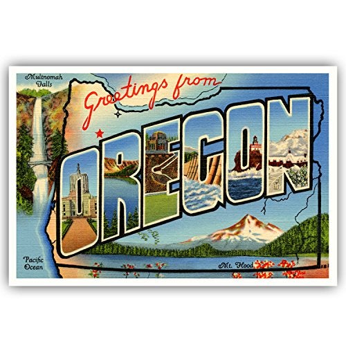 Postcard Fair GREETINGS FROM OREGON vintage reprint postcard set of 20 identical postcards. Large letter US state name post card pack (ca. 1930's-1940's). Made in USA. - Image 4