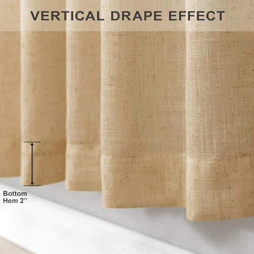 Pitalk Burlap Color Curtains 84 Inch Length for Living Room 2 Panels Back Tab Pocket Primitive Drapes Flax Linen Country Cotton Light Filtering Sheer Tan Brown Curtains for Bedroom Farmhouse Decor 7 FT Long - Image 5