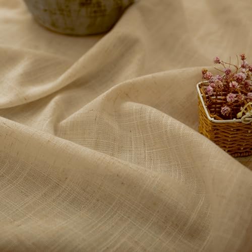 Pitalk Burlap Color Curtains 84 Inch Length for Living Room 2 Panels Back Tab Pocket Primitive Drapes Flax Linen Country Cotton Light Filtering Sheer Tan Brown Curtains for Bedroom Farmhouse Decor 7 FT Long - Image 2