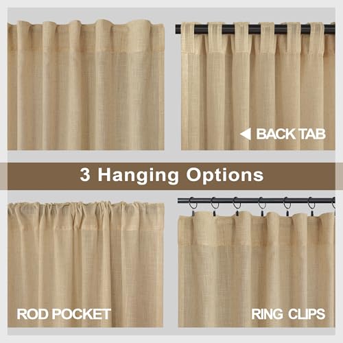 Pitalk Burlap Color Curtains 84 Inch Length for Living Room 2 Panels Back Tab Pocket Primitive Drapes Flax Linen Country Cotton Light Filtering Sheer Tan Brown Curtains for Bedroom Farmhouse Decor 7 FT Long - Image 4