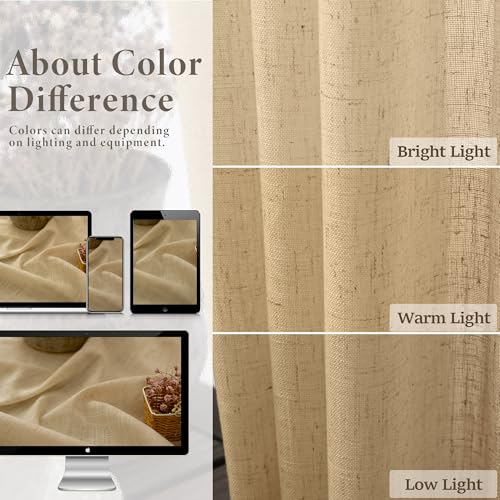 Pitalk Burlap Color Curtains 84 Inch Length for Living Room 2 Panels Back Tab Pocket Primitive Drapes Flax Linen Country Cotton Light Filtering Sheer Tan Brown Curtains for Bedroom Farmhouse Decor 7 FT Long - Image 3