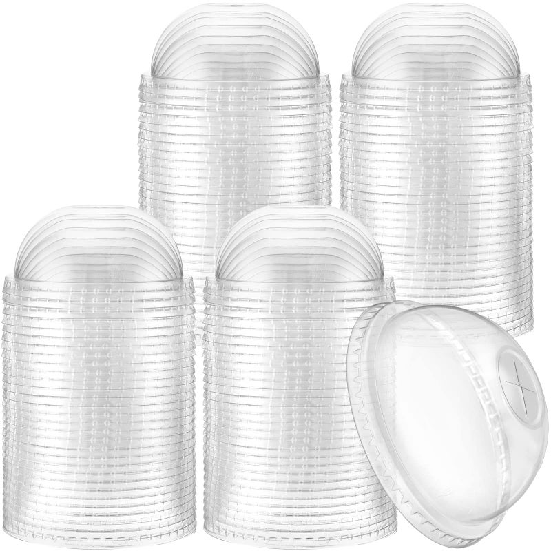 200 قطعة أغطية قبة بلاستيكية شفافة قابلة للتصرف مع فتحة للشفاط تناسب أكواب بلاستيكية بحجم 12 أونصة 16 أونصة 20 أونصة 24 أونصة لمشروبات القهوة الصيفية والآيس كريم والشيكولاتة المثلجة ومستلزمات الحفلات