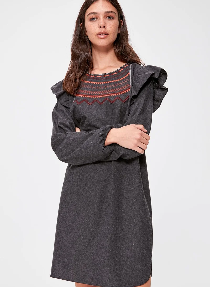 trendyol Embroidered Ruffle Dress