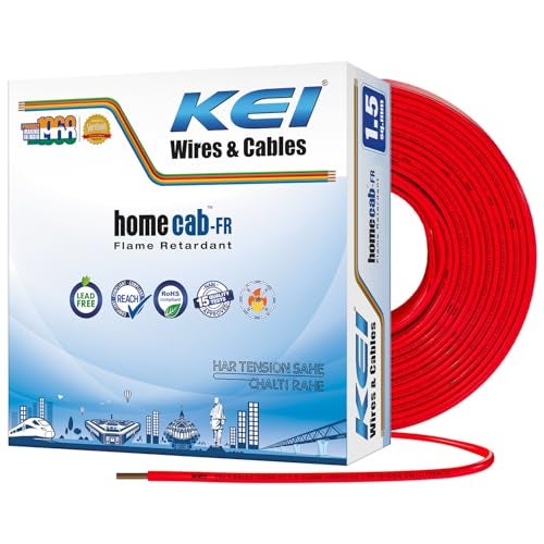 KEI WIRES & CABLES Homecab 1.5 sqmm 1 Core Copper Flame Retardant House Wire PVC Insulated Cable for Domestic & Industrial Electrical Wiring (Red, 90 Meters) - Image 1