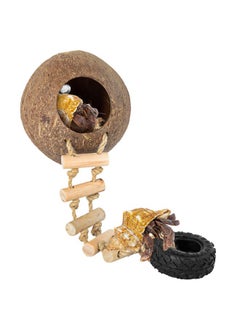 REPTIZOO REPTIZOO Hermit Crab Coconut Shell Hideout, Leopard Gecko Hide Cave with Ladder, Reptile Coco Hut Cave Habitat with Suction Cup Terrarium Décor for Crested Gecko,Hermit Crab, Lizard, Leopard Gecko  - Image 1