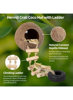 REPTIZOO REPTIZOO Hermit Crab Coconut Shell Hideout, Leopard Gecko Hide Cave with Ladder, Reptile Coco Hut Cave Habitat with Suction Cup Terrarium Décor for Crested Gecko,Hermit Crab, Lizard, Leopard Gecko  - Image 5