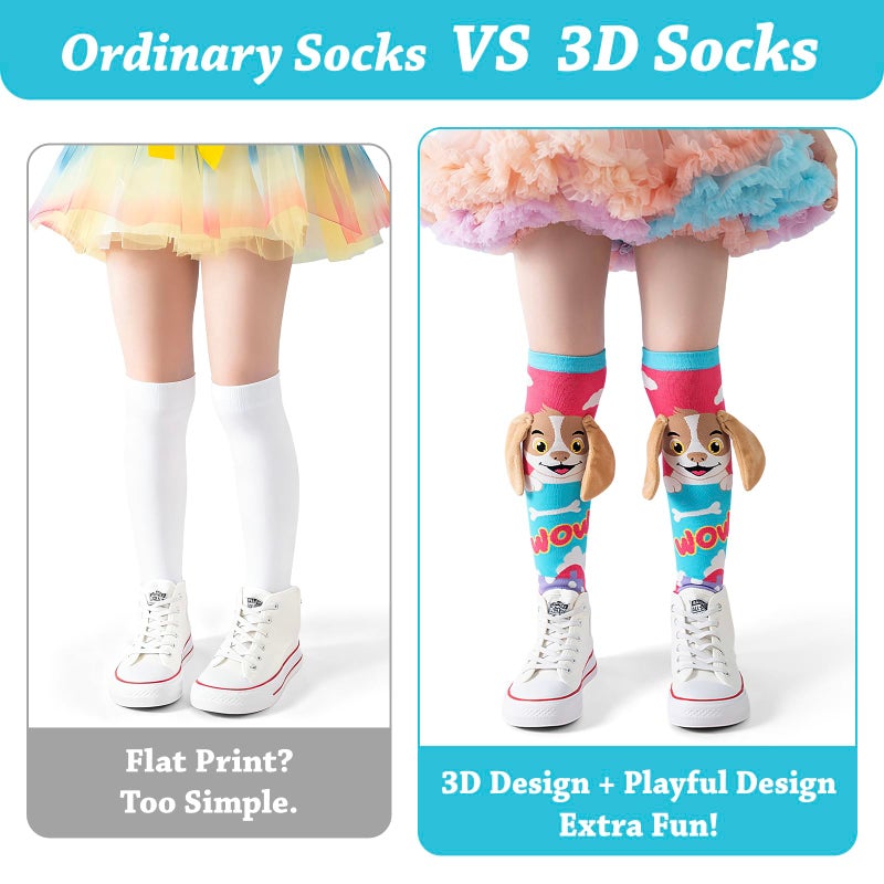 Bibalabili Crazy Socks for Kids - Cute Girls Knee High Silly Socks Fun Madmia Style Colorful Cute Animal Knee High Socks (Cute Dog) - Image 5