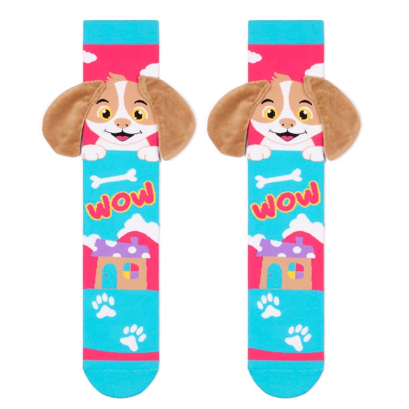 Bibalabili Crazy Socks for Kids - Cute Girls Knee High Silly Socks Fun Madmia Style Colorful Cute Animal Knee High Socks (Cute Dog) - Image 3