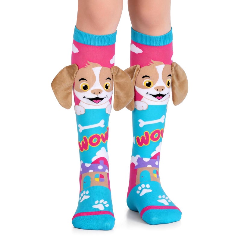 Bibalabili Crazy Socks for Kids - Cute Girls Knee High Silly Socks Fun Madmia Style Colorful Cute Animal Knee High Socks (Cute Dog) - Image 1