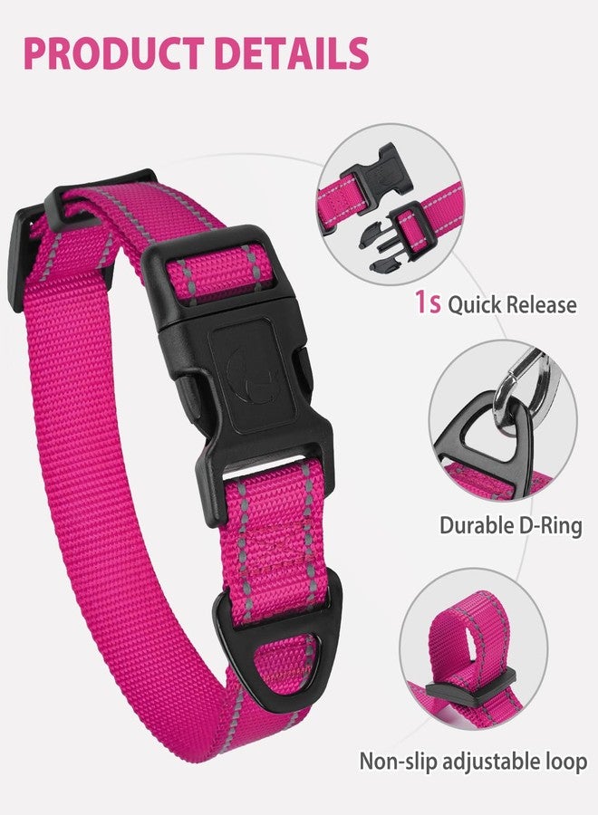 Joytale Large Dog Collar, Reflective and Adjustable Nylon Pet Collar with Quick-Release Buckle for Large Dogs, Hotpink, L - Image 4