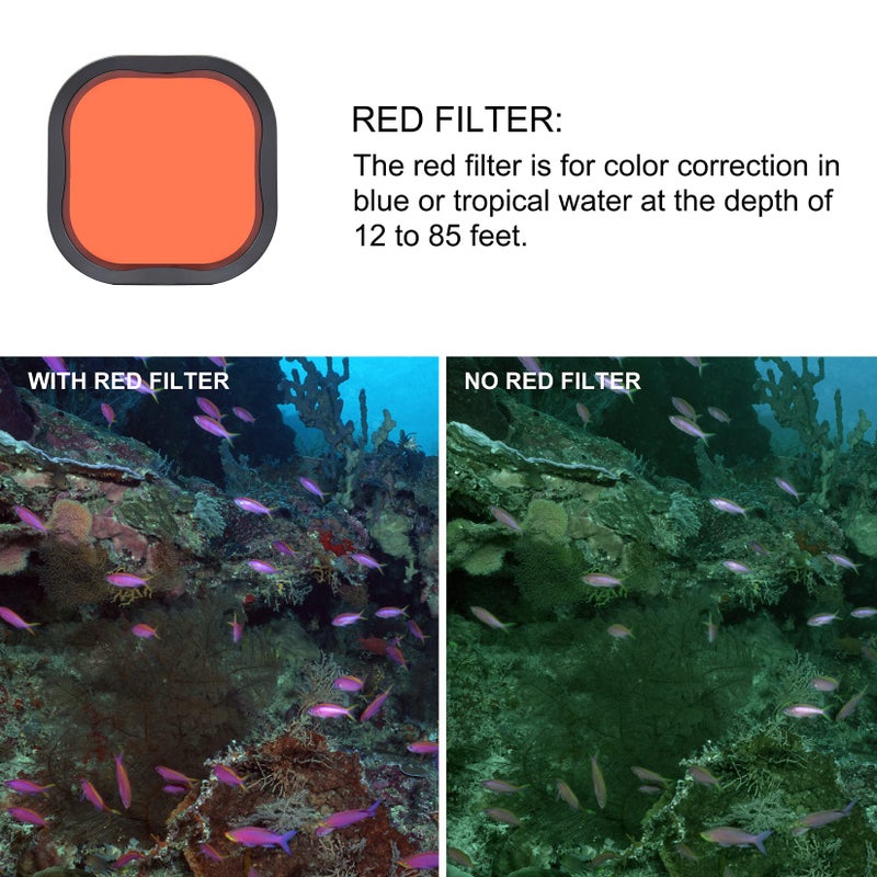 GEPULY 4 Pack Underwater Dive Filters for GoPro Hero 8 9 10 11 12 13 Black Official Waterproof Housing Case in Red, Light Red, Magenta, and 5X Close-up Filters for Underwater Color Correction - Image 5