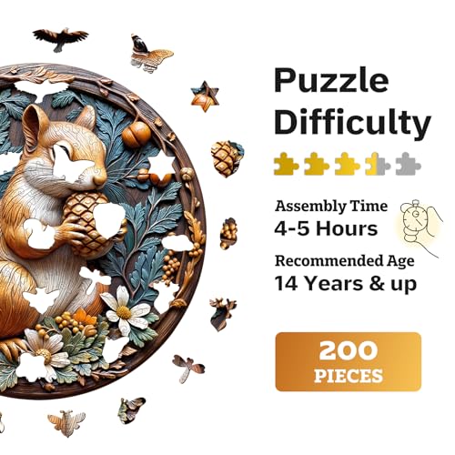 Jigfoxy Wooden Puzzles for Adults Squirrel Wood Puzzles Adult Unique AnimalShaped Wooden Jigsaw Puzzles for Adults Christmas Thanksgiving Gifts for Family and Friends M114 114in200pcs - Image 5