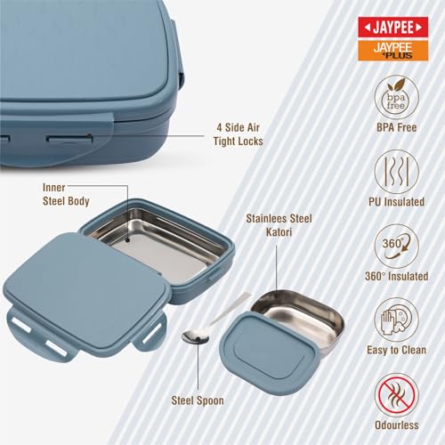 JAYPEE Inner Stainless Steel Insulated Lunch Box Wavesteel Sr. Peacock Plum, 600 ml, Airtight Tiffin Box for School Kids |Spillproof with Silicon Seal |Food Grade | BPA Free - Image 2