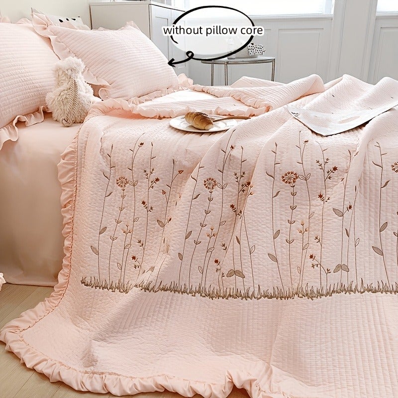 Korean Version Embroidered Summer Quilt Air Conditioning Blanket Bedding Set 3pcs 1 Blanket+2 Pillowcases - Image 5