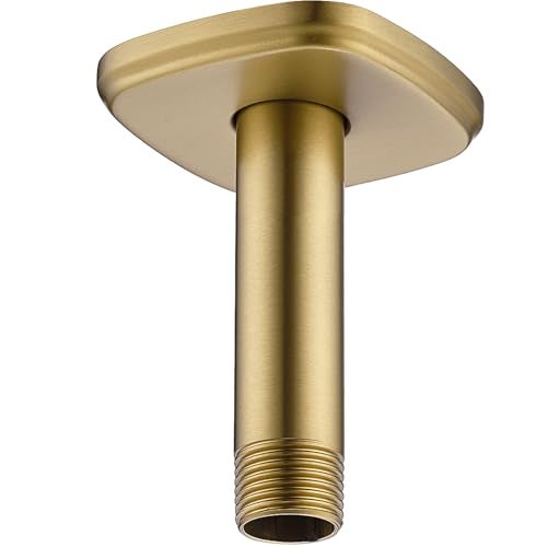 HOMYEP Shower Arm with Flange, 4 Inch Ceiling Mount Rain Shower Head Extension Arm, Male to Male NPT 1/2 Inch, Brushed Gold - Image 1