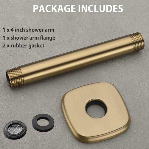 HOMYEP Shower Arm with Flange, 4 Inch Ceiling Mount Rain Shower Head Extension Arm, Male to Male NPT 1/2 Inch, Brushed Gold - Image 5