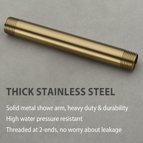 HOMYEP Shower Arm with Flange, 4 Inch Ceiling Mount Rain Shower Head Extension Arm, Male to Male NPT 1/2 Inch, Brushed Gold - Image 3
