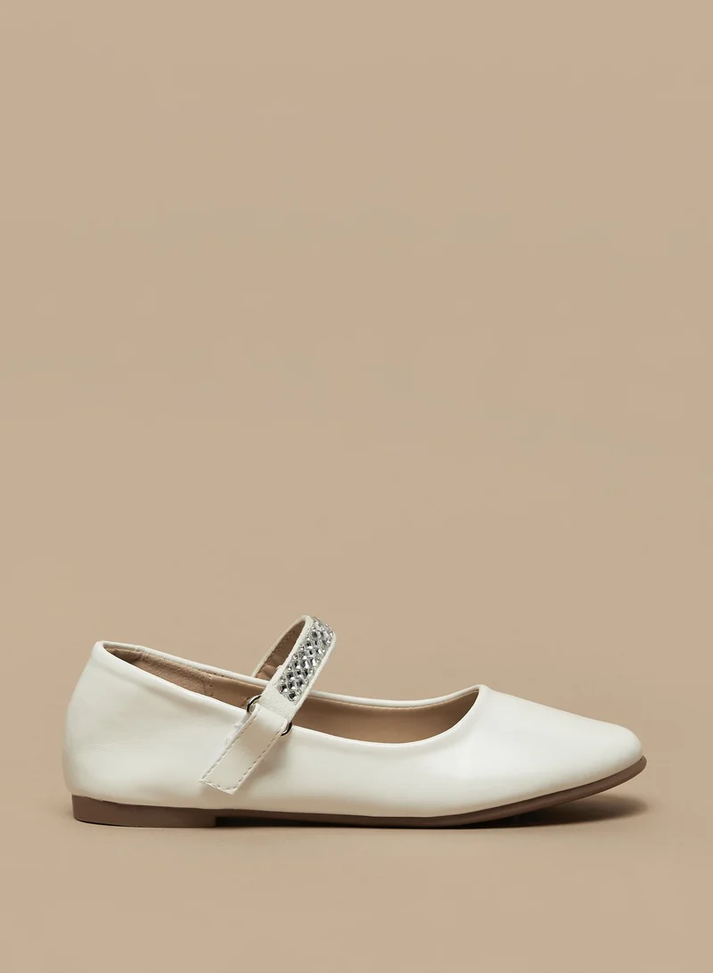 فلورا بيلا من شو إكسبرس Girls Embellished Round Toe Ballerina Shoes with Hook and Loop Closure Ramadan Collection