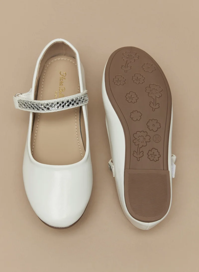 فلورا بيلا من شو إكسبرس Girls Embellished Round Toe Ballerina Shoes with Hook and Loop Closure Ramadan Collection