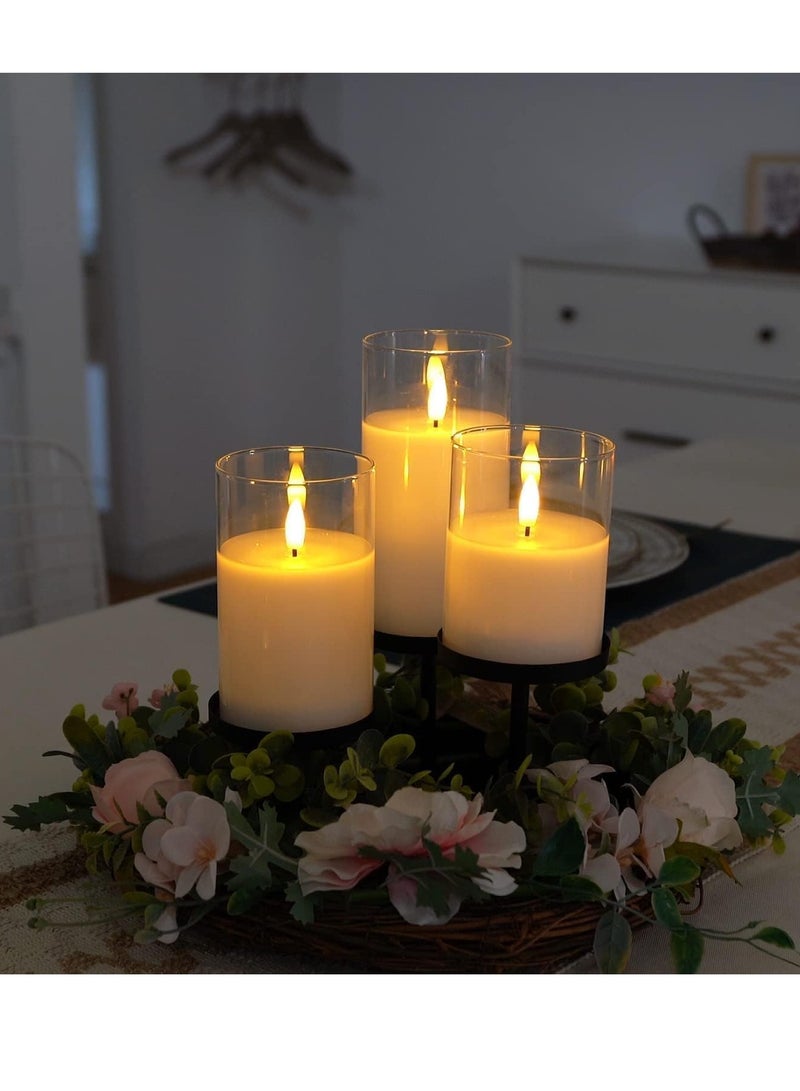ELTRAZONE Set of 3 Glass Flameless Candles with Timer & Remote Control | Flickering LED Pillar Candles | Battery-Powered for Home, Restaurant, and Holiday Decor  Safe, Elegant Lighting with Realistic Flame Effect - Image 3