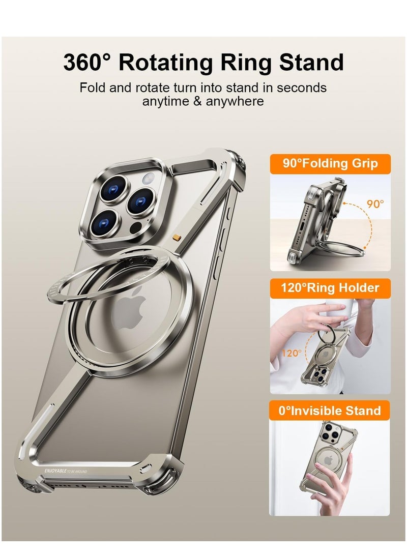 FOCUS New Metal Magsafe Stand case cover for iPhone 16 Pro Max Metal Armor Removable Z Type Rimless Metal Case  - Image 2