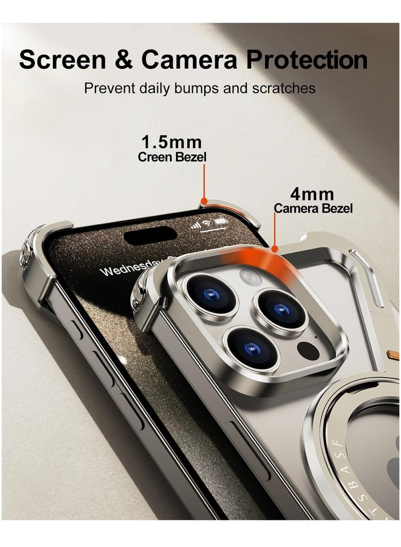 FOCUS New Metal Magsafe Stand case cover for iPhone 16 Pro Max Metal Armor Removable Z Type Rimless Metal Case  - Image 3