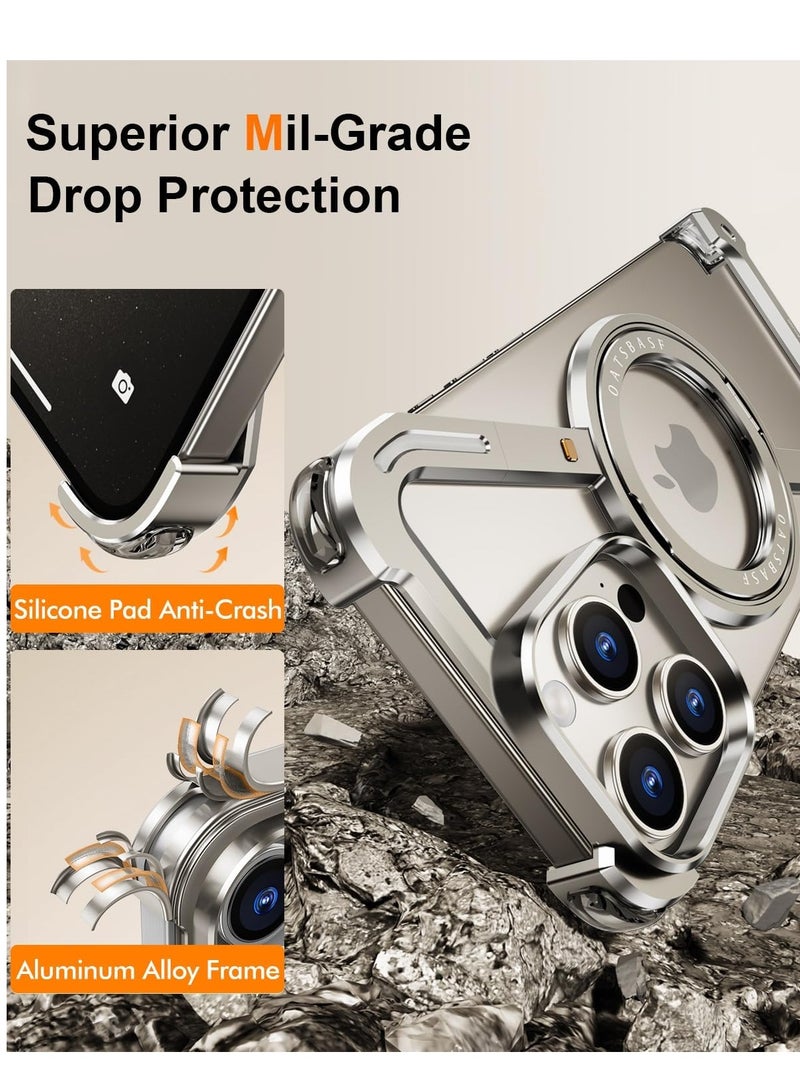 FOCUS New Metal Magsafe Stand case cover for iPhone 16 Pro Max Metal Armor Removable Z Type Rimless Metal Case  - Image 4