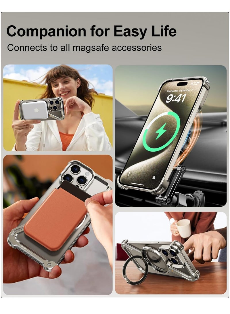 FOCUS New Metal Magsafe Stand case cover for iPhone 16 Pro Max Metal Armor Removable Z Type Rimless Metal Case  - Image 5