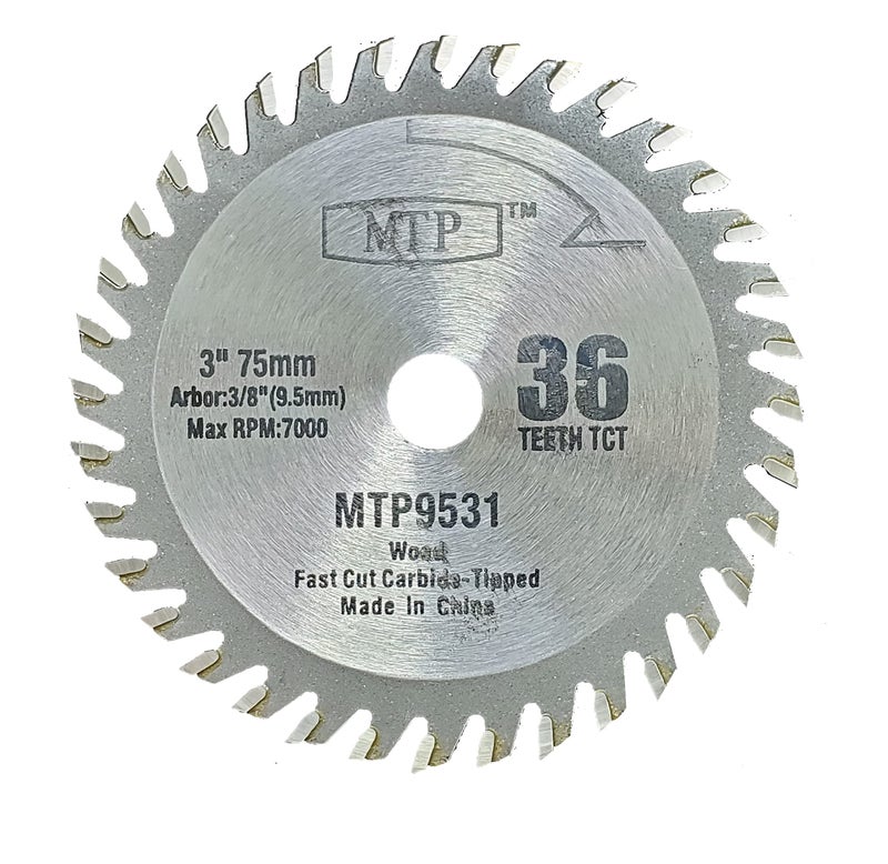 MTP Approx 3" (75mm) Wood Plastic TCT (3/8" 9.5mm Arbor) Cutting Blade for Ryobi Milwaukee Dewalt Cut Off Saw (1)