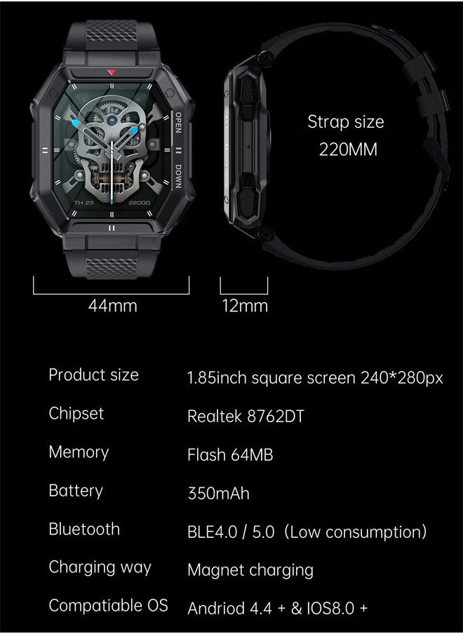 RollsTimi  - Men's SmartWatch, 1.85-Inch Full-Screen Touch, Heart Rate Monitoring For Exercise And Sleep, Waterproof, All Black - Image 1