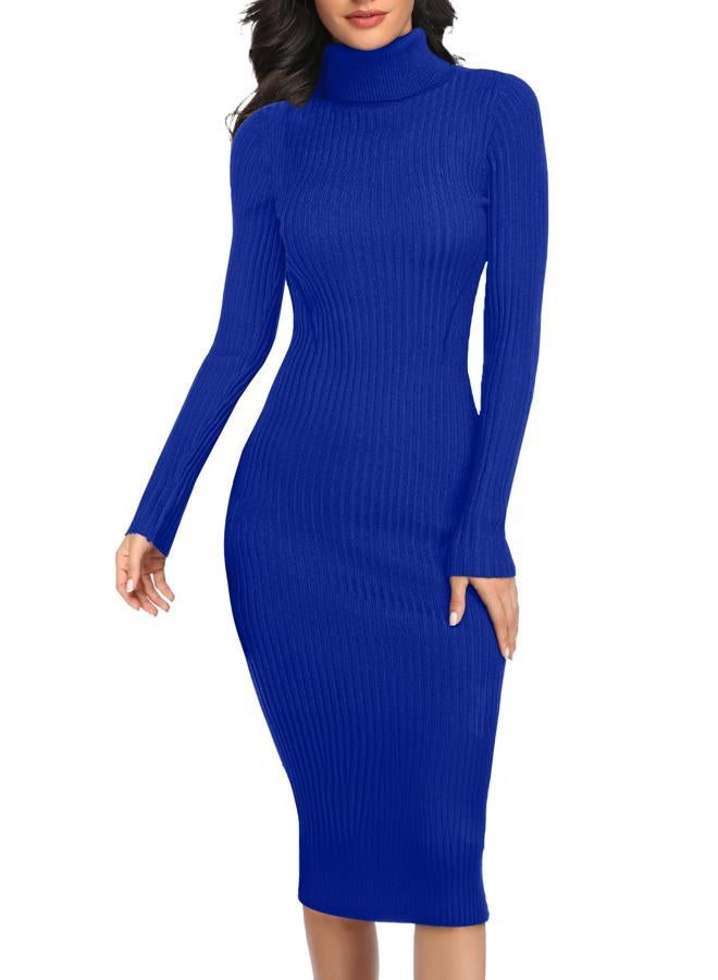 v28 Women's Long Sleeve Stretch Knit Dress A-Blue S - Image 1