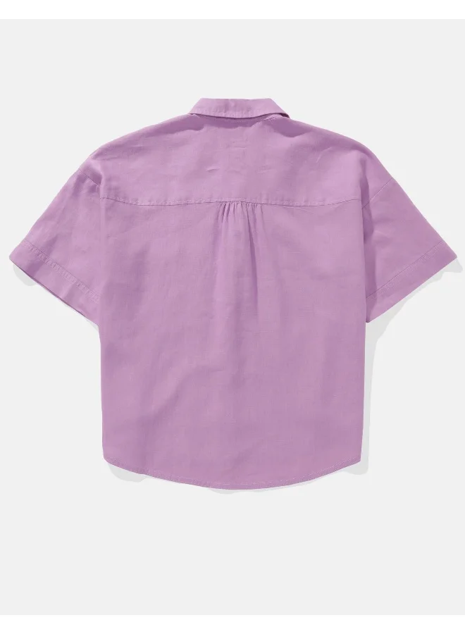 امريكان ايجل AE Linen-Blend Short-Sleeve Button-Up Shirt