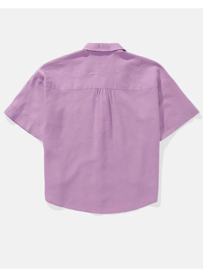 امريكان ايجل AE Linen-Blend Short-Sleeve Button-Up Shirt