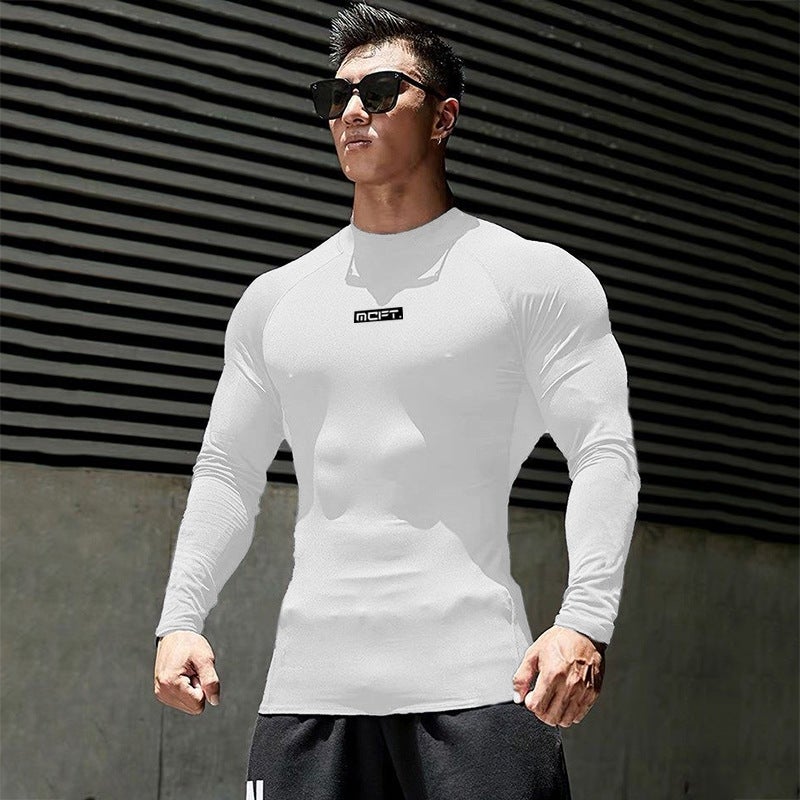 Autumn Fitness Quick-drying T-shirt Men''s Slim-fit Elastic Base Shirt and Collar Top Raglan Sleeve Training Clothes - Image 2