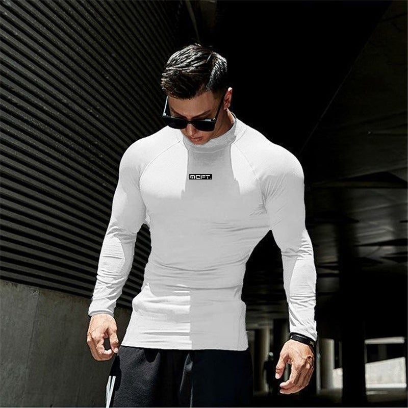 Autumn Fitness Quick-drying T-shirt Men''s Slim-fit Elastic Base Shirt and Collar Top Raglan Sleeve Training Clothes - Image 3