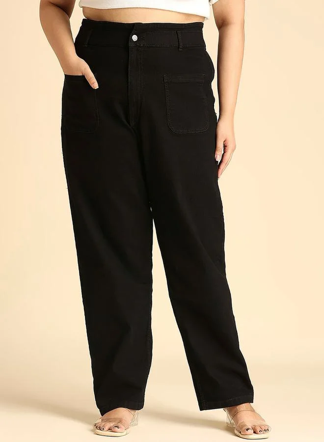 هاي ستار Plus Solid High Rise Jeans with Pockets by Styli