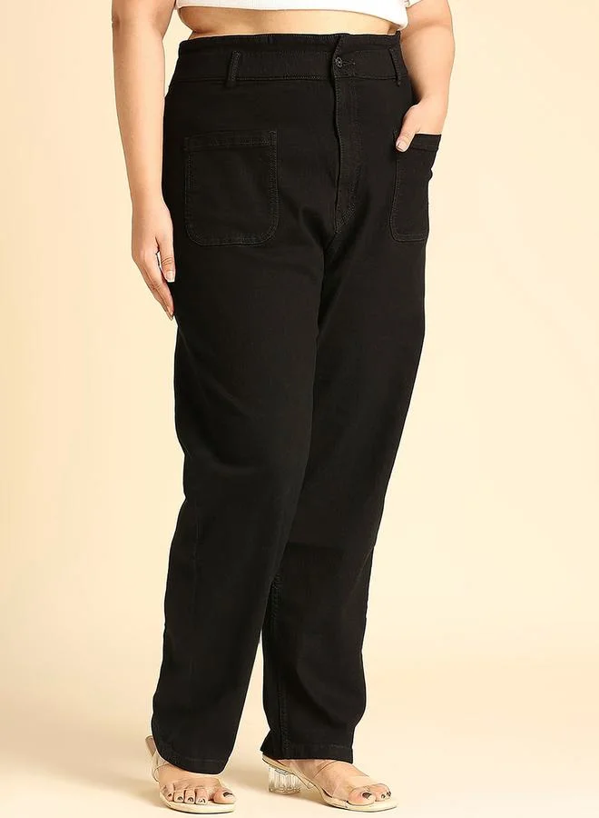 هاي ستار Plus Solid High Rise Jeans with Pockets by Styli