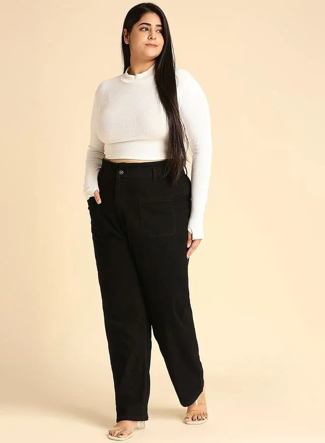 هاي ستار Plus Solid High Rise Jeans with Pockets by Styli
