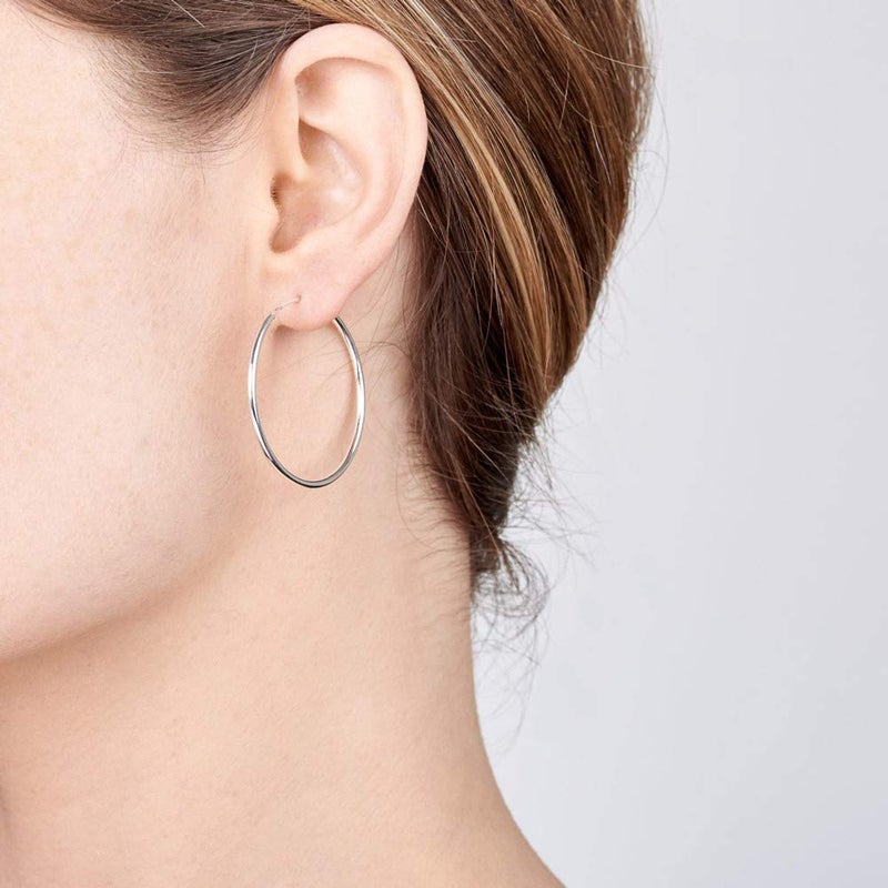 Amberta® 925 Sterling Silver Fine Circle Endless Hoops - Polished Round Sleeper Earrings Diameter Size: 20 30 40 60 75 mm (30mm) - Image 2