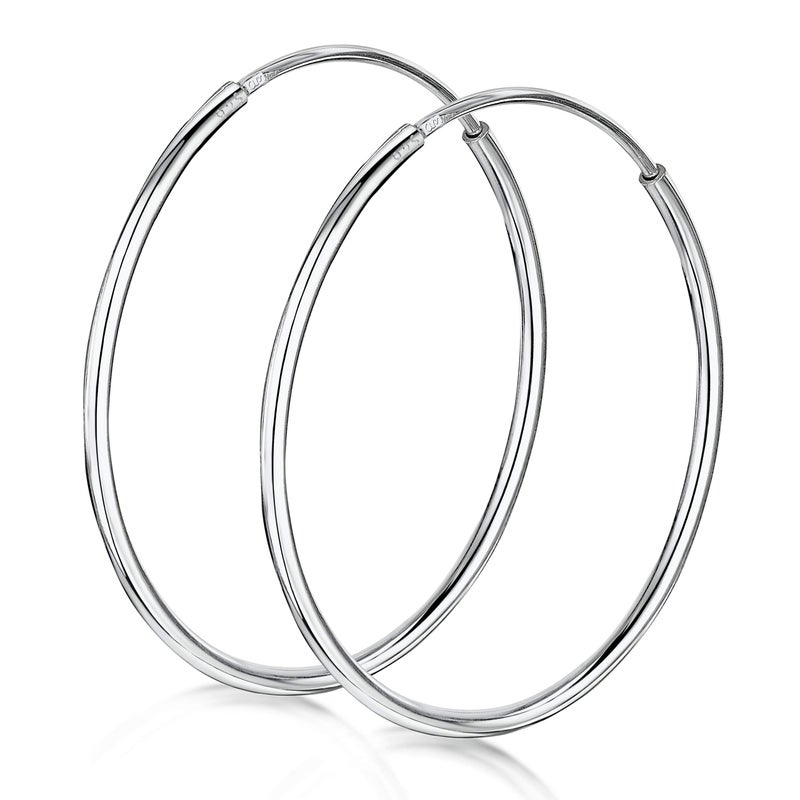 Amberta® 925 Sterling Silver Fine Circle Endless Hoops - Polished Round Sleeper Earrings Diameter Size: 20 30 40 60 75 mm (30mm) - Image 1