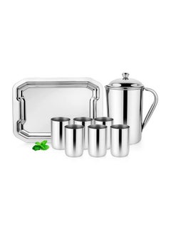 Steelcraft Steelcraft Premium Stainless Steel Aqua Lemon Set 1 JUG/ 6 Glasses(300 ML) & Serving Tray/for Kitchen/Tableware Set/for Gift Item, to Serve Water and Juice, Silver Colour  - Image 1