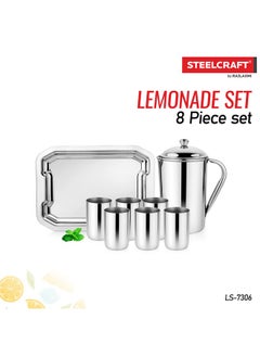 Steelcraft Steelcraft Premium Stainless Steel Aqua Lemon Set 1 JUG/ 6 Glasses(300 ML) & Serving Tray/for Kitchen/Tableware Set/for Gift Item, to Serve Water and Juice, Silver Colour  - Image 2